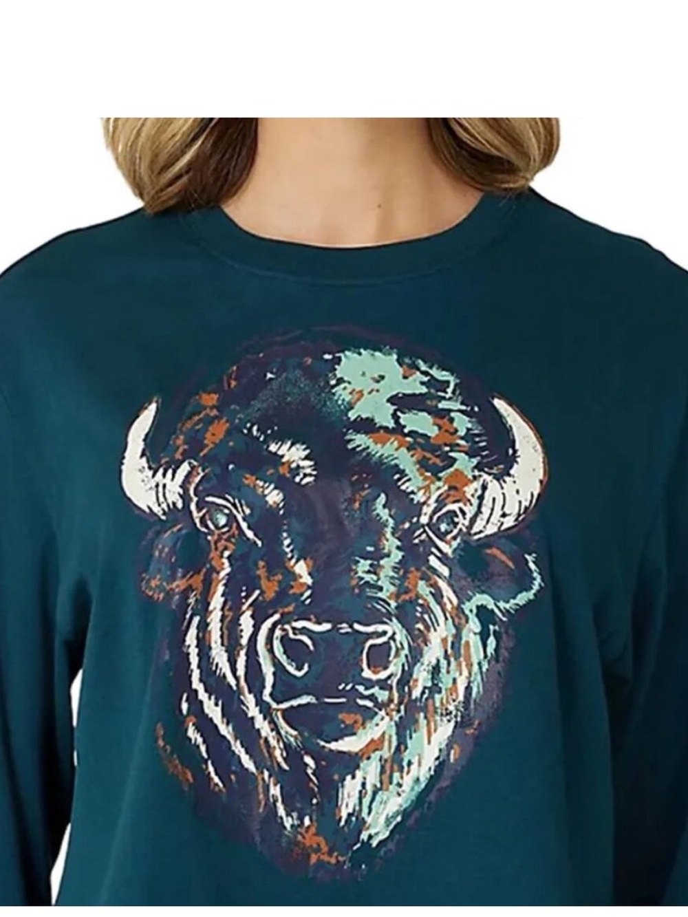 WRANGLER Retro Long Sleeve Relaxed Crop Buffalo Shirt Dark Teal Size Medium - Picture 4 of 8